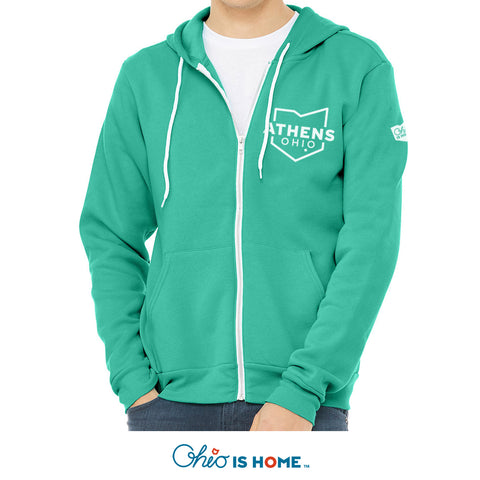 Athens Ohio Map Zip-Up Hoodie - Teal