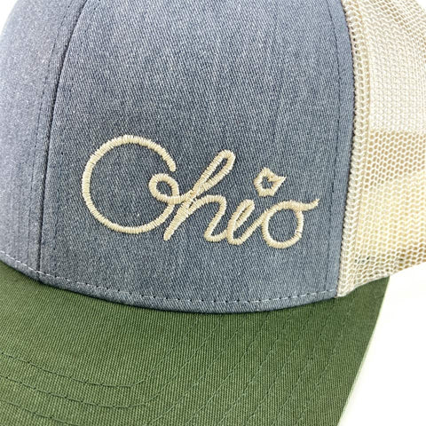 Cursive Ohio Tri-Color Mesh Back Hat