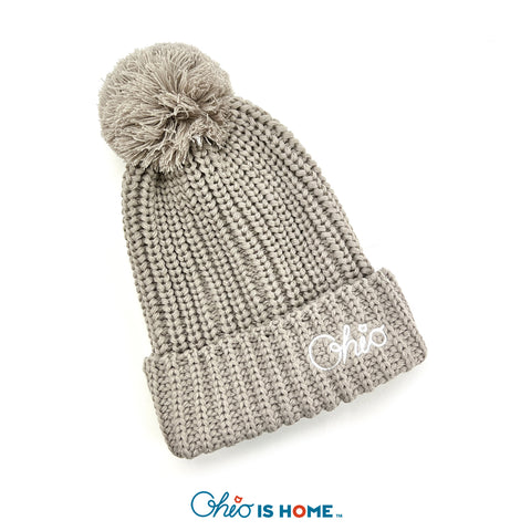 Cursive Ohio Pom Beanie light grey