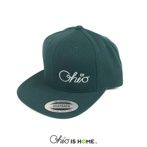 Cursive Ohio Flatbill Hat - Dark Green