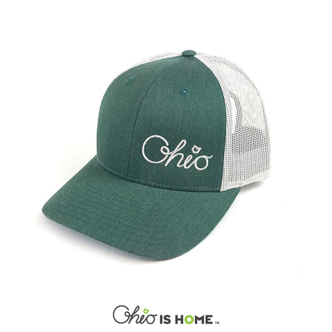Cursive Ohio Mesh Back Hat - Green/Grey