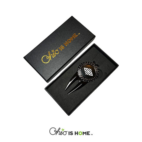 Diamond Ohio Golf ball marker with hat clip and divot tool in gift box