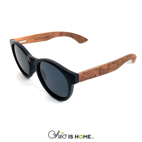 Retro Athens Map Wood Sunglasses - Black