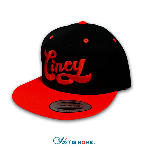 Cincy Script Flatbill Hat - Black and Orange