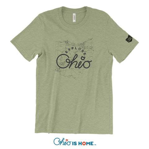 Explore Ohio Map T-shirt - Olive Green