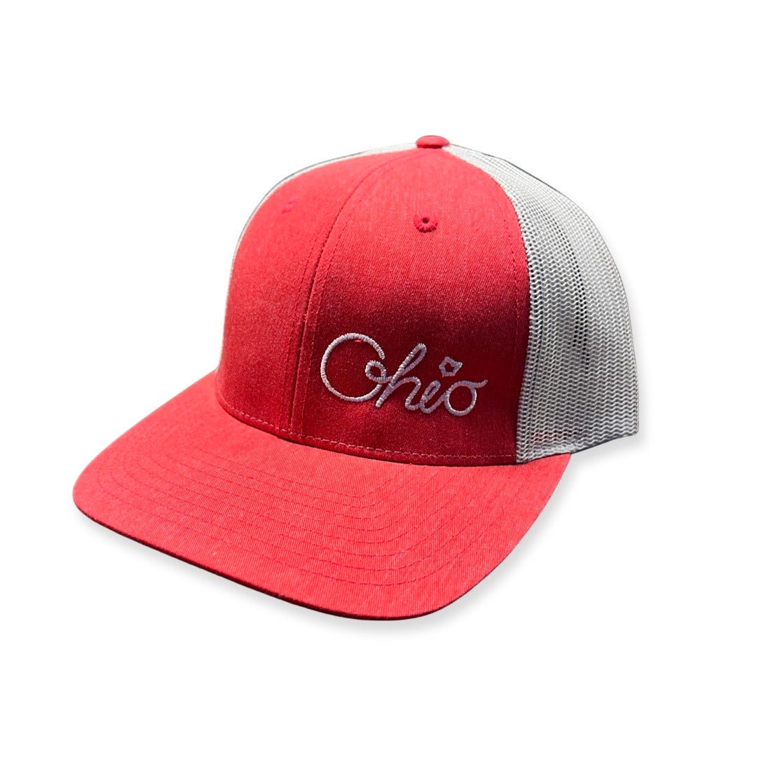 Cursive Ohio Mesh Back Hat - Red/Grey – Ohio is Home